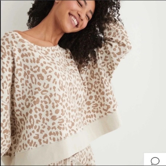 NWOT Aerie Sweater Oversized Leopard Cheetah Print Round Neck Sweatshirt Size S - Picture 1 of 9